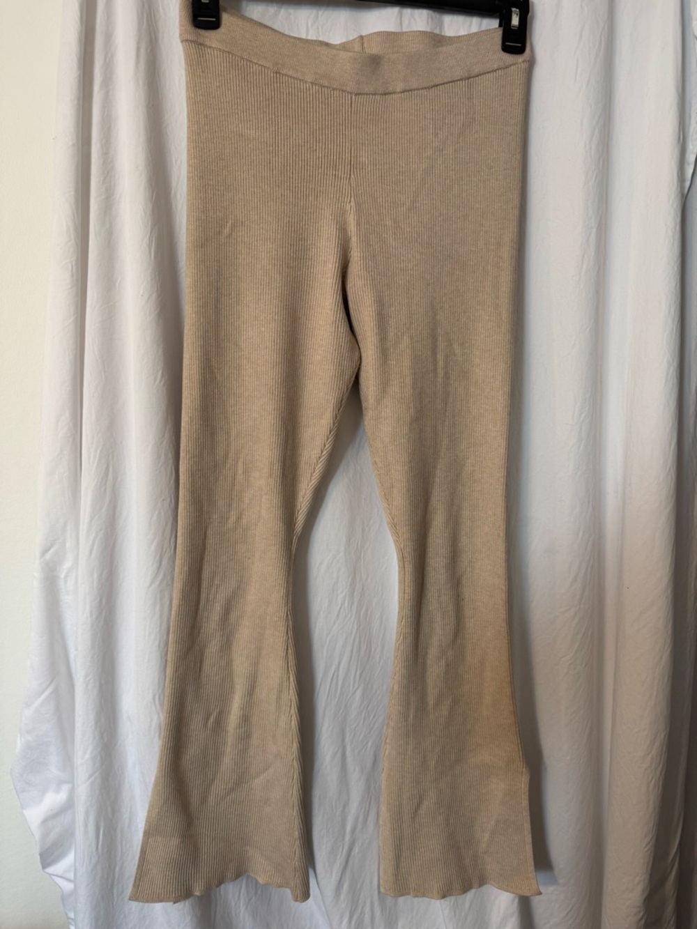 Pink Rose Ribbed Pants, Flare Pants - Size  Large. Beige , Slits up the ankle